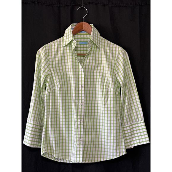 J.McLaughlin Checkered Button Up Shirt Sz 0 Pistachio Green Designer Luxury - Picture 1 of 13
